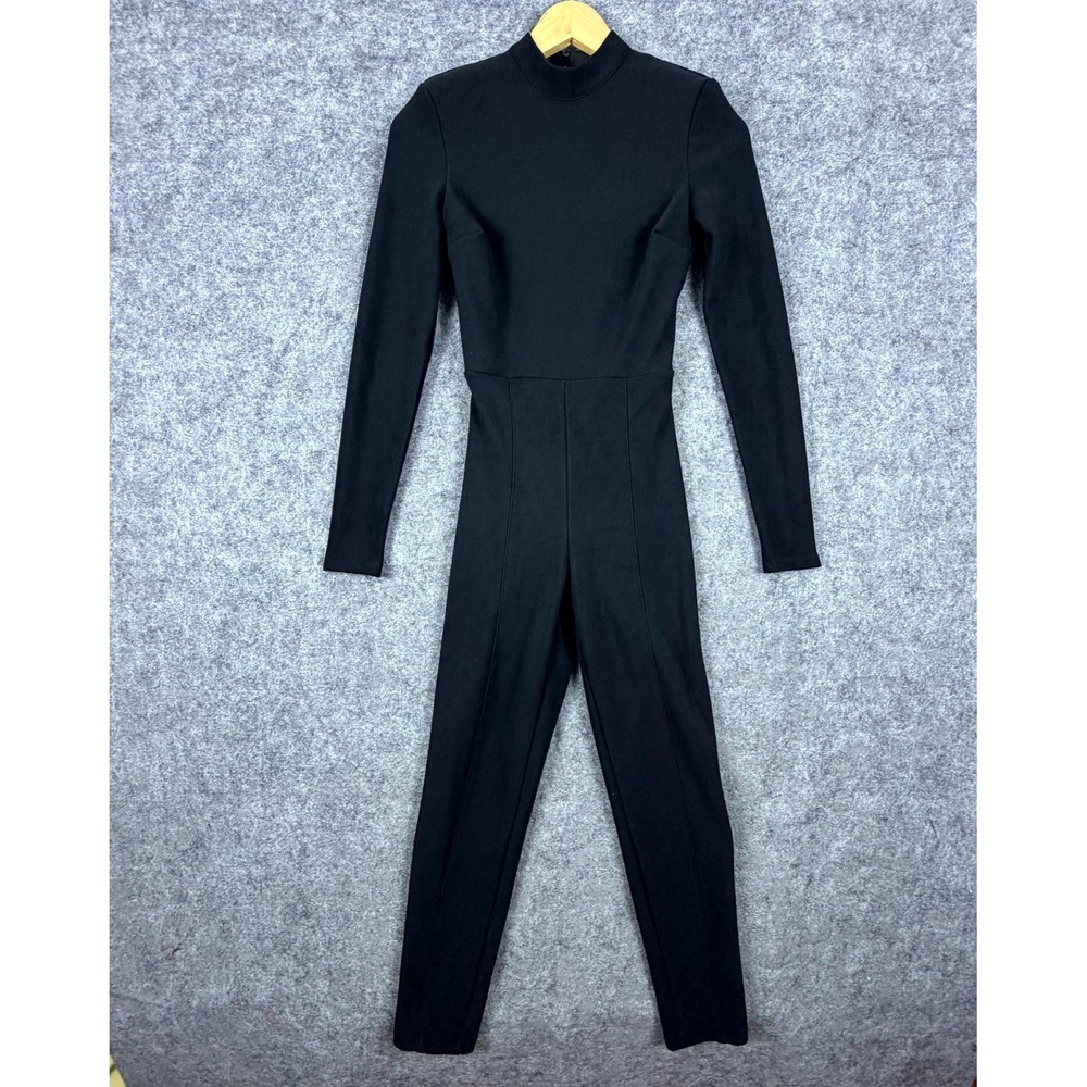 Adika Jumpsuit Womens XS Black Stretch Mock Neck Cutout Back Long Sleeve Sleak
